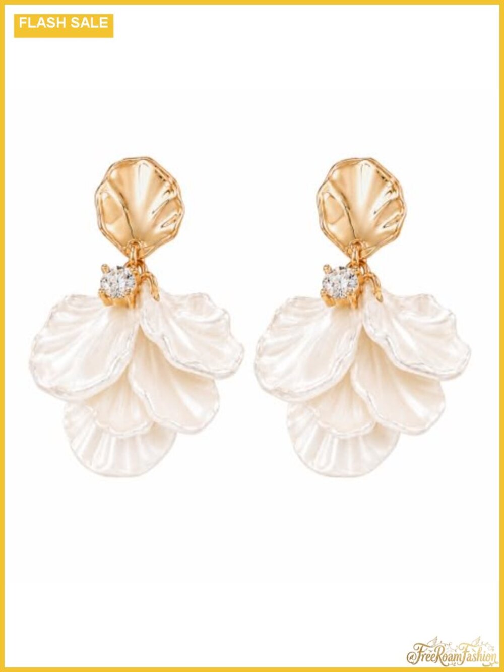 Gold Plated Flower Seashell Drop Dangle Earrings French Wire